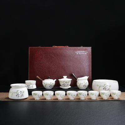 德化羊脂玉瓷功夫茶具套装整套白瓷泡茶喝茶盖碗茶壶茶杯家用摆件