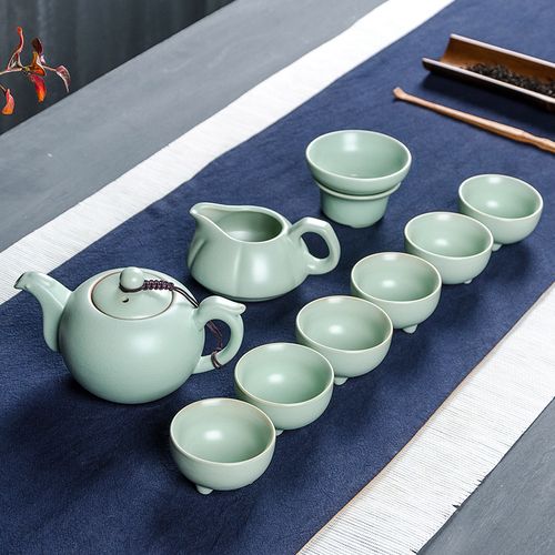 汝窑青瓷功夫茶具套装10头整套茶壶茶杯过滤茶海茶道开片汝瓷logo
